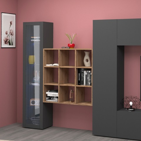 Moderne wandkast met 9 planken hout 90x90x25cm Roderik L Aanbieding