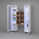 Wandmeubel woonkamer met 2 witte vitrines houten boekenkast Kesia WH Korting