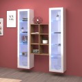 Wandmeubel woonkamer met 2 witte vitrines houten boekenkast Kesia WH Aanbieding