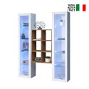 Wandmeubel woonkamer met 2 witte vitrines houten boekenkast Kesia WH Verkoop