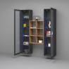 Grijze zwevende wandkast met houten boekenkast en 2 vitrines Kesia RT Korting