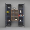 Grijze zwevende wandkast met houten boekenkast en 2 vitrines Kesia RT Kortingen