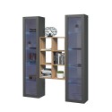 Grijze zwevende wandkast met houten boekenkast en 2 vitrines Kesia RT Aanbod