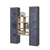 Grijze zwevende wandkast met houten boekenkast en 2 vitrines Kesia RT Aanbod