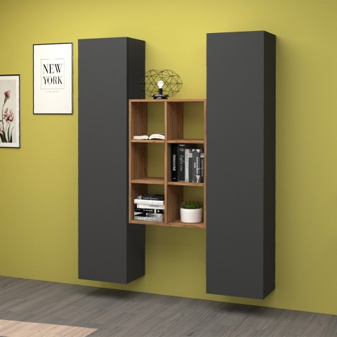 Moderne houten boekenkast wandmeubel 2 kasten woonkamer Gemy RT Aanbieding