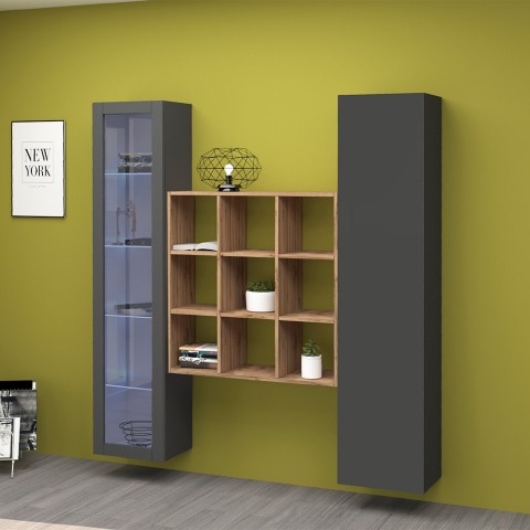 Moderne zwevende wandmeubel kast boekenkast vitrine zwart Tilla RT Aanbieding