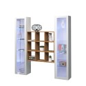 Zwevende wandkast boekenkast hout met 2 witte vitrines Vila WH Aanbod