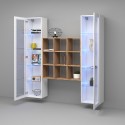 Zwevende wandkast boekenkast hout met 2 witte vitrines Vila WH Korting