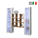 Zwevende wandkast boekenkast hout met 2 witte vitrines Vila WH Verkoop
