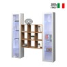 Zwevende wandkast boekenkast hout met 2 witte vitrines Vila WH Verkoop