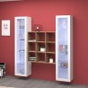Zwevende wandkast boekenkast hout met 2 witte vitrines Vila WH Aanbieding