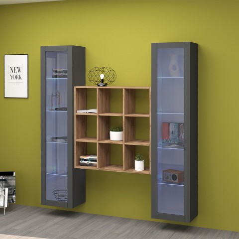Wandmeubel woonkamer met 2 vitrinekasten moderne houten boekenkast Vila RT Aanbieding