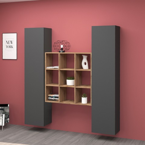 Moderne zwevende wandmeubel met 2 houten boekenkasten Pella RT Aanbieding