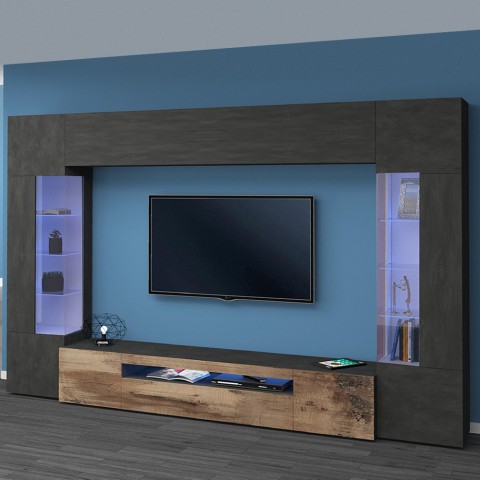 Moderne zwarte TV-wandmeubel hout met 2 vitrinekasten hangend Sultan AP Aanbieding