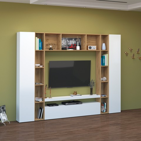 Witte houten wandmeubel tv-meubel kasten boekenkast Arkel WH Aanbieding