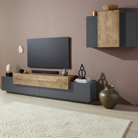 Moderne hangende tv-meubel zwart hout Stady AP Aanbieding