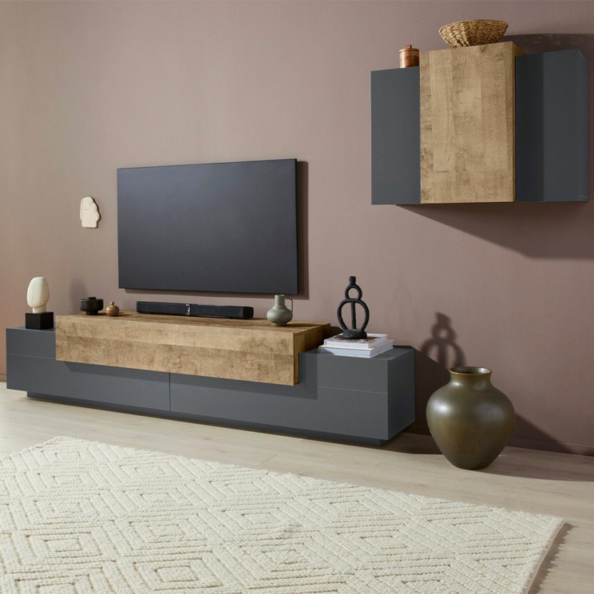 Moderne hangende tv-meubel zwart hout Stady AP Aanbieding Moderne hangende tv-meubel zwart hout Stady AP Aanbieding