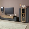 Moderne zwarte en houten wandmeubel met TV-meubel en vitrinekast Woud AP Aanbieding