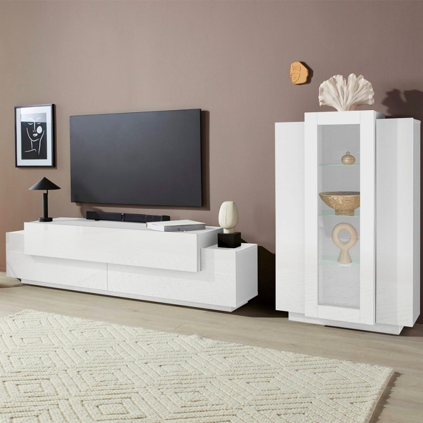 Woud WH Witte Woonkamerwandmeubel met TV-kast en Vitrine Aanbieding Woud WH Witte Woonkamerwandmeubel met TV-kast en Vitrine Aanbieding