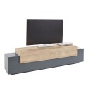 Modern TV-meubel zwart en hout 4 vakken 3 deuren 200cm Corona Low Cyt Aanbod