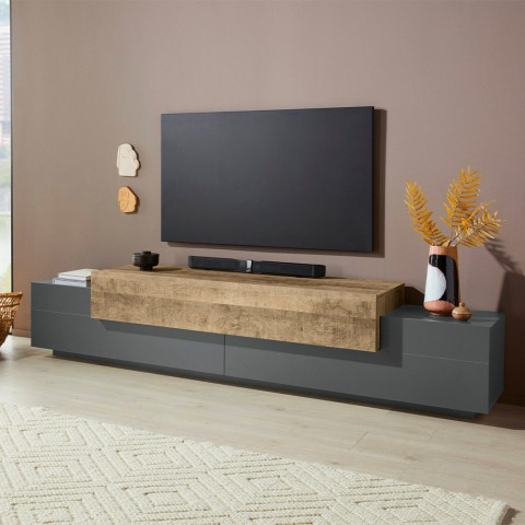 Moderne TV-meubel 240cm grijs en hout Corona Low Hound Aanbieding