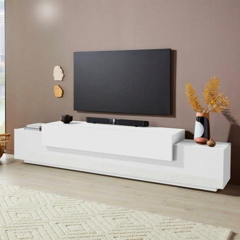 Modern design TV meubel 240cm wit 4 vakken en 3 deuren Corona Low Bial Aanbieding