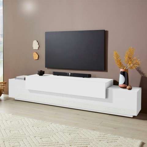 Moderne TV-meubel 240 cm wit met 4 vakken en 3 deuren Corona Low Bial Aanbieding