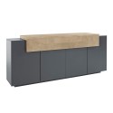 Zwarte en houten dressoir voor woonkamer, 200cm met 4 vakken, Corona Side Hound Aanbod