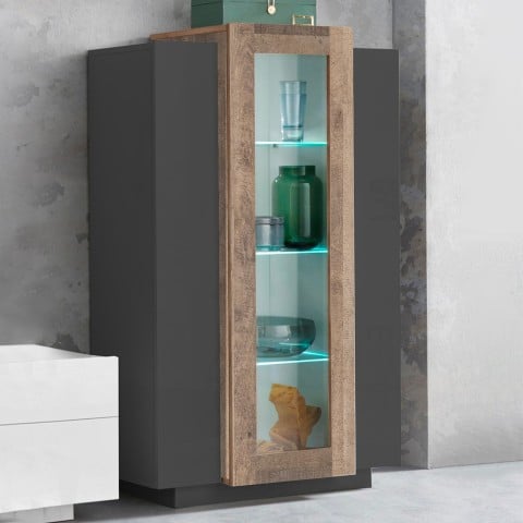 Moderne zwarte en houten hoge vitrine voor woonkamer 80x120cm Corona Hound Aanbieding