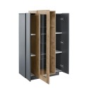 Moderne zwarte en houten hoge vitrine voor woonkamer 80x120cm Corona Hound Korting
