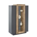 Moderne zwarte en houten hoge vitrine voor woonkamer 80x120cm Corona Hound Aanbod