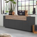 Zwarte en houten dressoir voor woonkamer, 200cm met 4 vakken, Corona Side Hound Aanbieding