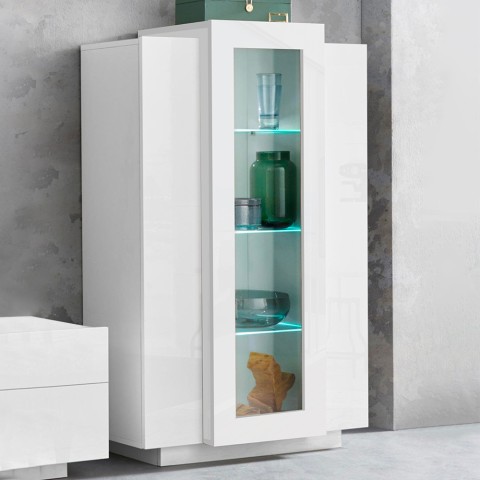 Witte moderne design vitrinekast woonkamer hoog 80x120cm Corona Lacq Aanbieding
