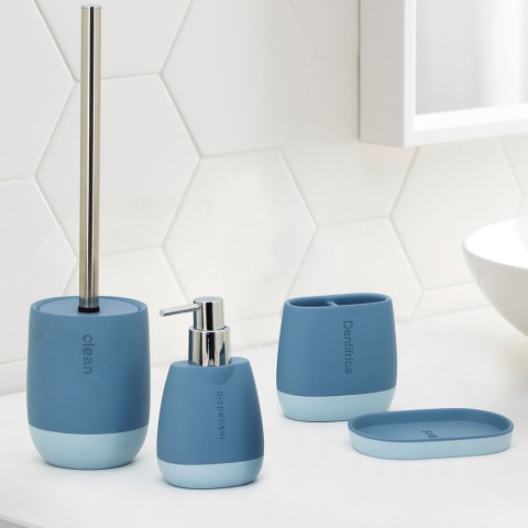 Badaccessoires zeepdispenser en tandenborstelhouder blauw Silk Aanbieding