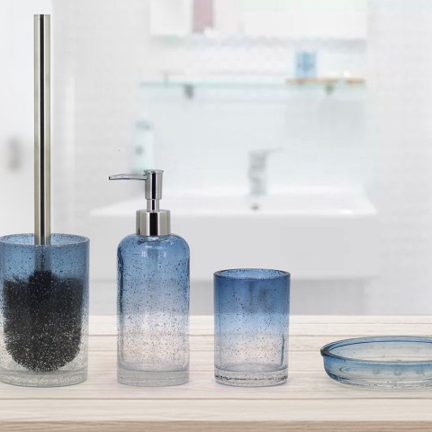 Badkameraccessoires zeephouder tandenborstelhouder toiletborstelhouder blauw glas Elba Aanbieding