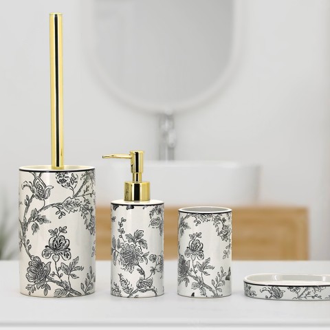 Set badkameraccessoires keramiek zeepdispenser tandenborstelhouder Floral Aanbieding