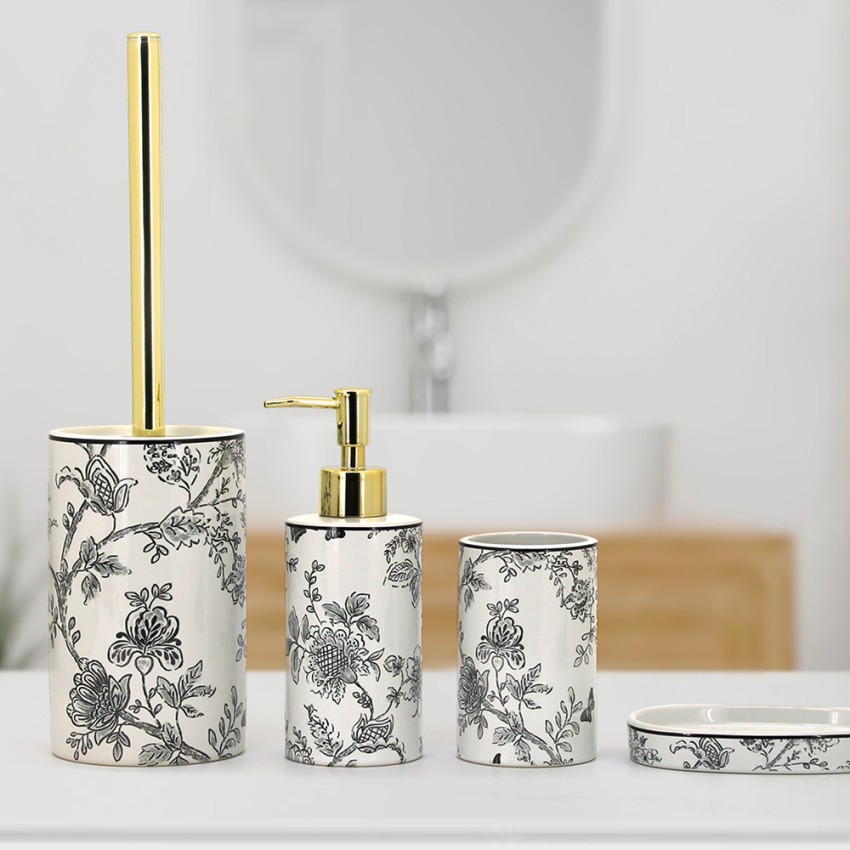 Boodschapper Grand Speels Bloemen keramische badkamer accessoires set zeep dispenser tandenborstel  houder