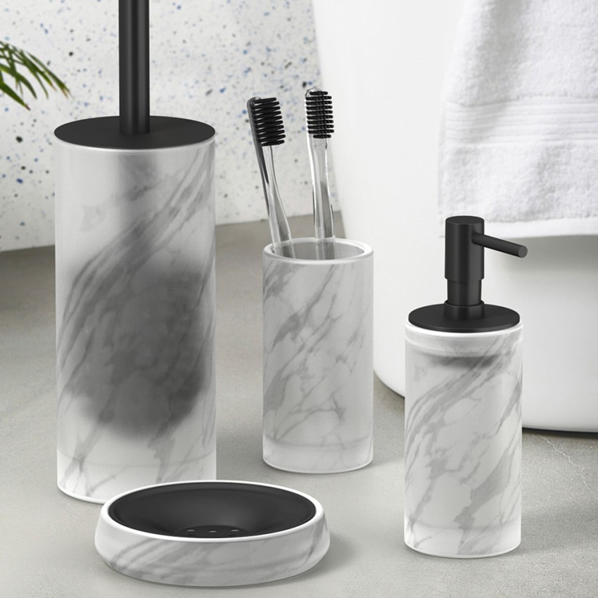 Badkameraccessoires zeephouder en tandenborstelhouder van matglas Marmor Aanbieding Badkameraccessoires zeephouder en tandenborstelhouder van matglas Marmor Aanbieding