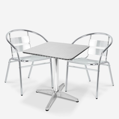 Set Bliss van 2 aluminium stoelen met tafel 70x70cm voor tuin, terras of bar  Aanbieding