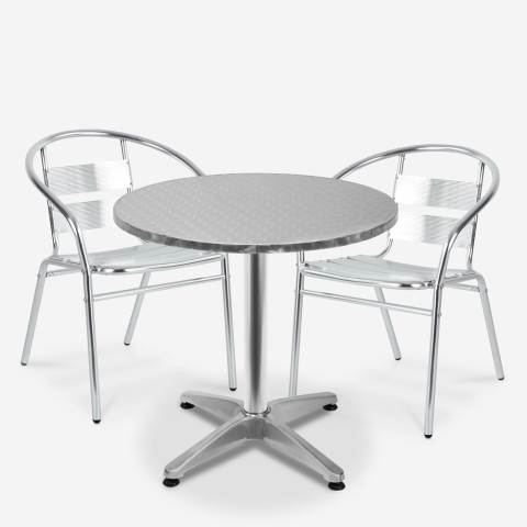Ronde tafelset Fizz 70cm met 2 aluminium stoelen voor tuin of bar  Aanbieding