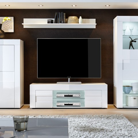 Woonkamer TV-meubel met 2 glanzend witte moderne deuren Petite Easy Aanbieding