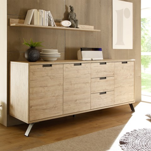 Moderne houten dressoir met 3 deuren en 3 lades, 206 cm Ekolu Palma Aanbieding