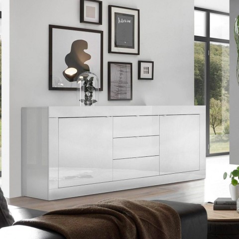 Witte hoogglans dressoir Tribus Wh Basic met 2 deuren en 3 lades Aanbieding