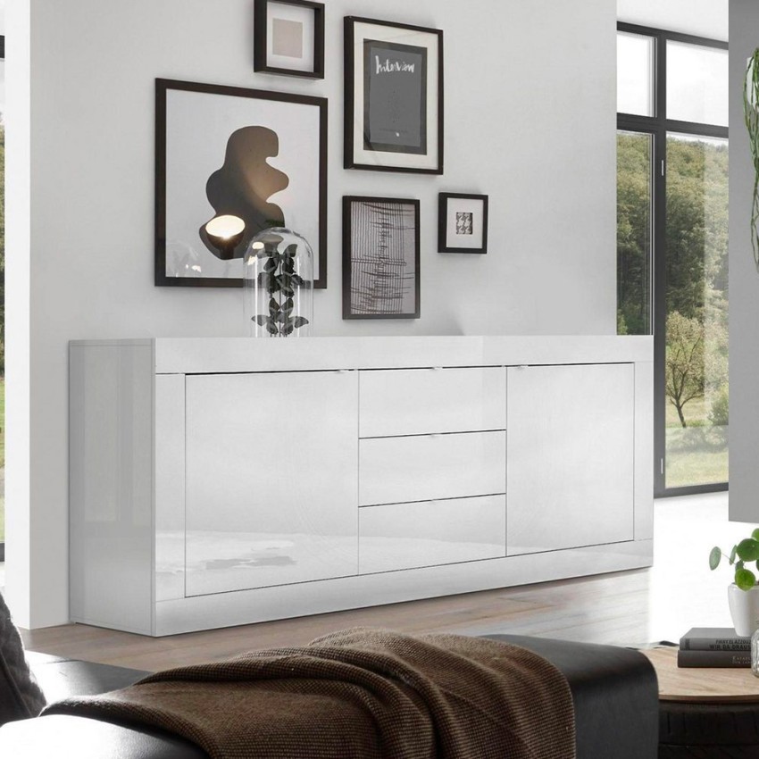 Witte hoogglans dressoir Tribus Wh Basic met 2 deuren en 3 lades Aanbieding Witte hoogglans dressoir Tribus Wh Basic met 2 deuren en 3 lades Aanbieding
