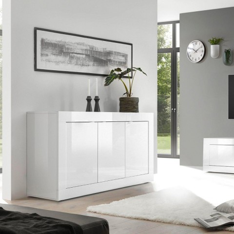 Witte glanzende dressoir 3 deuren woonkamermodel 160cm Modis Wh Basic Aanbieding