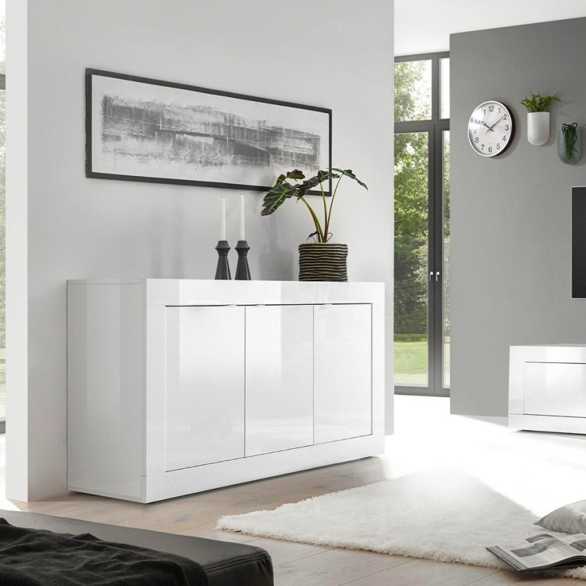 Witte glanzende dressoir 3 deuren woonkamermodel 160cm Modis Wh Basic Aanbieding Witte glanzende dressoir 3 deuren woonkamermodel 160cm Modis Wh Basic Aanbieding