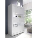 Moderne woonkamer vitrinekast 4 deuren in glanzend wit glas Tina Wh Basic Korting