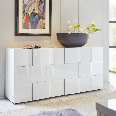 Dressoir design dambord 3 deuren in hoogglans wit hout Dama Wh S Aanbieding
