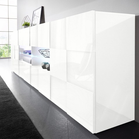 Moderne keukendressoir 241cm wit glanzend 2 deuren 4 laden Dama Wh L Aanbieding