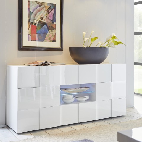 Witte glanzende dressoir eetkamer 2 deuren 2 lades Dama Wh M Aanbieding